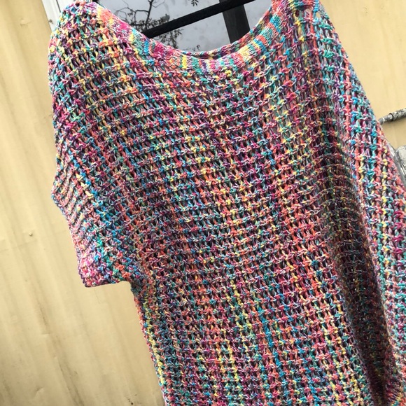 Cato Tops - {$13 BUNDLED} New CATO Rainbow Colored Crochet One Sided Cold Shoulder Top
